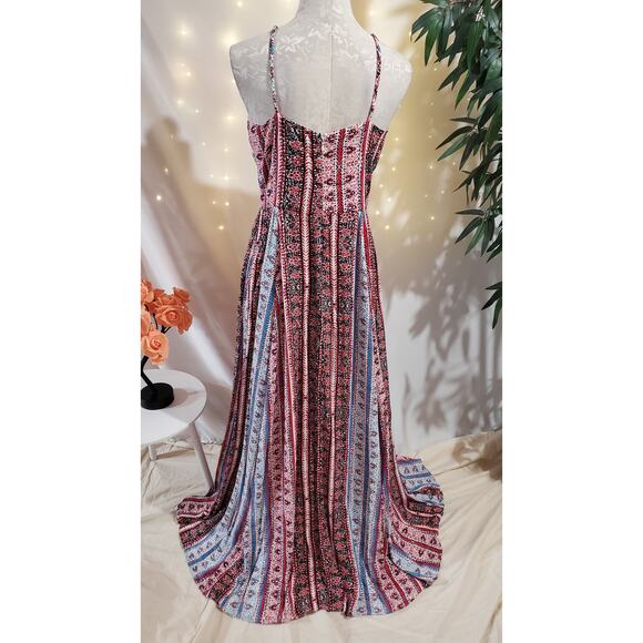 1State Halter Boho Maxi Dress Womens Size 10 Sleeveless Patriotic Red White Blue - Picture 3 of 11